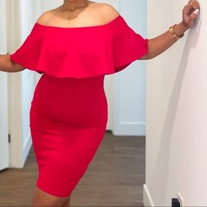 Red Off the Shoulder Bodycon Dress